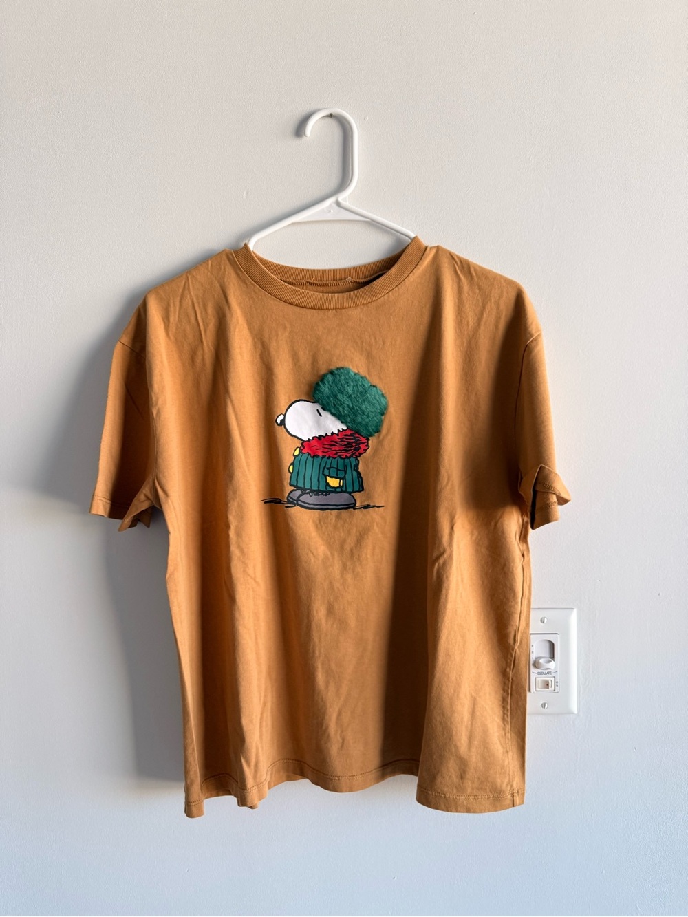 Zara Mustard Short Sleeve Tee with Snoopy Graphic